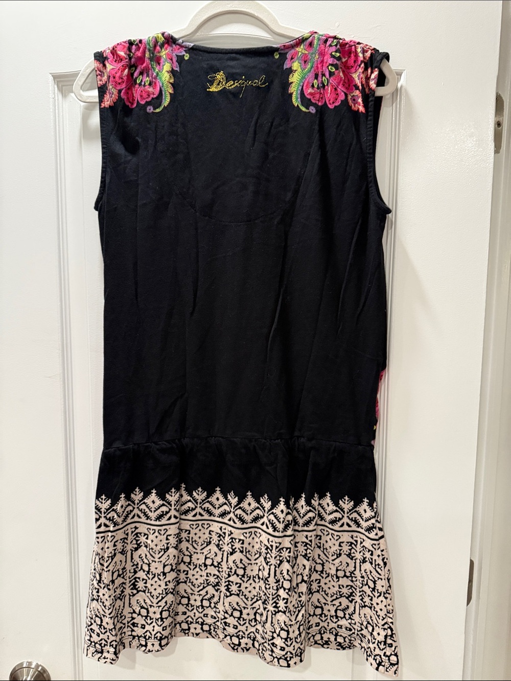 Desigual Black Dress with Pink and Green Floral Embroidery - Picture 3 of 4